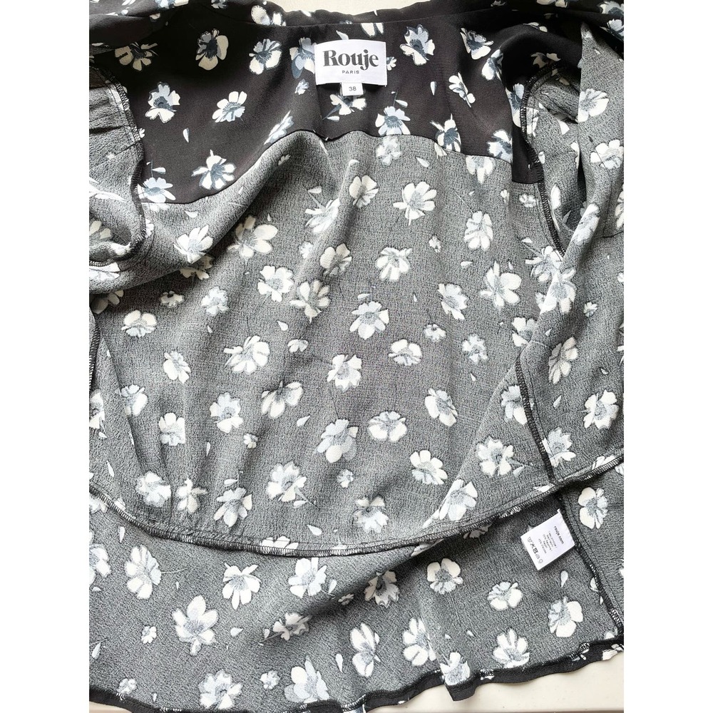 Rouje Paris Jose Floral Blouse Tops Navy Blue White Size 38 US 6 - Picture 7 of 7